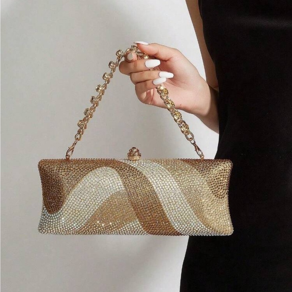 Gold and Cream Crystal Evening Clutch